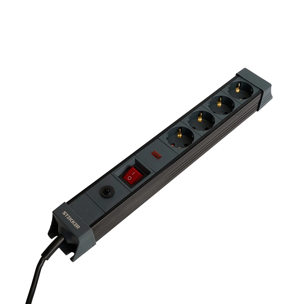 Сетевой фильтр 4-местный с/з STEKKER 3x1мм2, 5 м, 250В, 16А, серия Techno, HM22-41-05, черный (50158) - Viokon.com