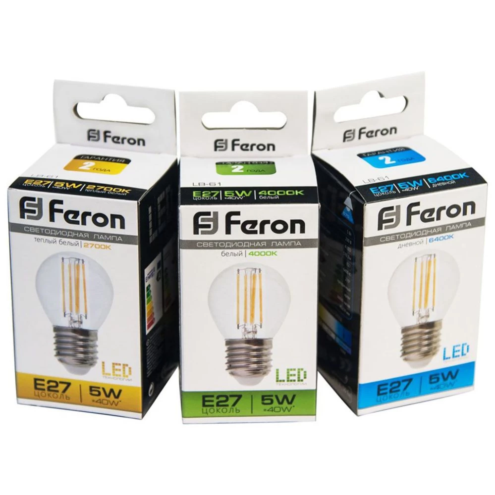 Лампа светодиодная Feron LB-61 Шарик E27 5W 230V 2700K (25581) - Viokon.com