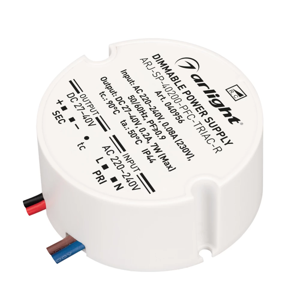 Блок питания ARJ-SP-40200-PFC-TRIAC-R (7W, 27-40V, 200mA) (Arlight, IP44 Пластик, 5 лет) 040956 - Viokon.com