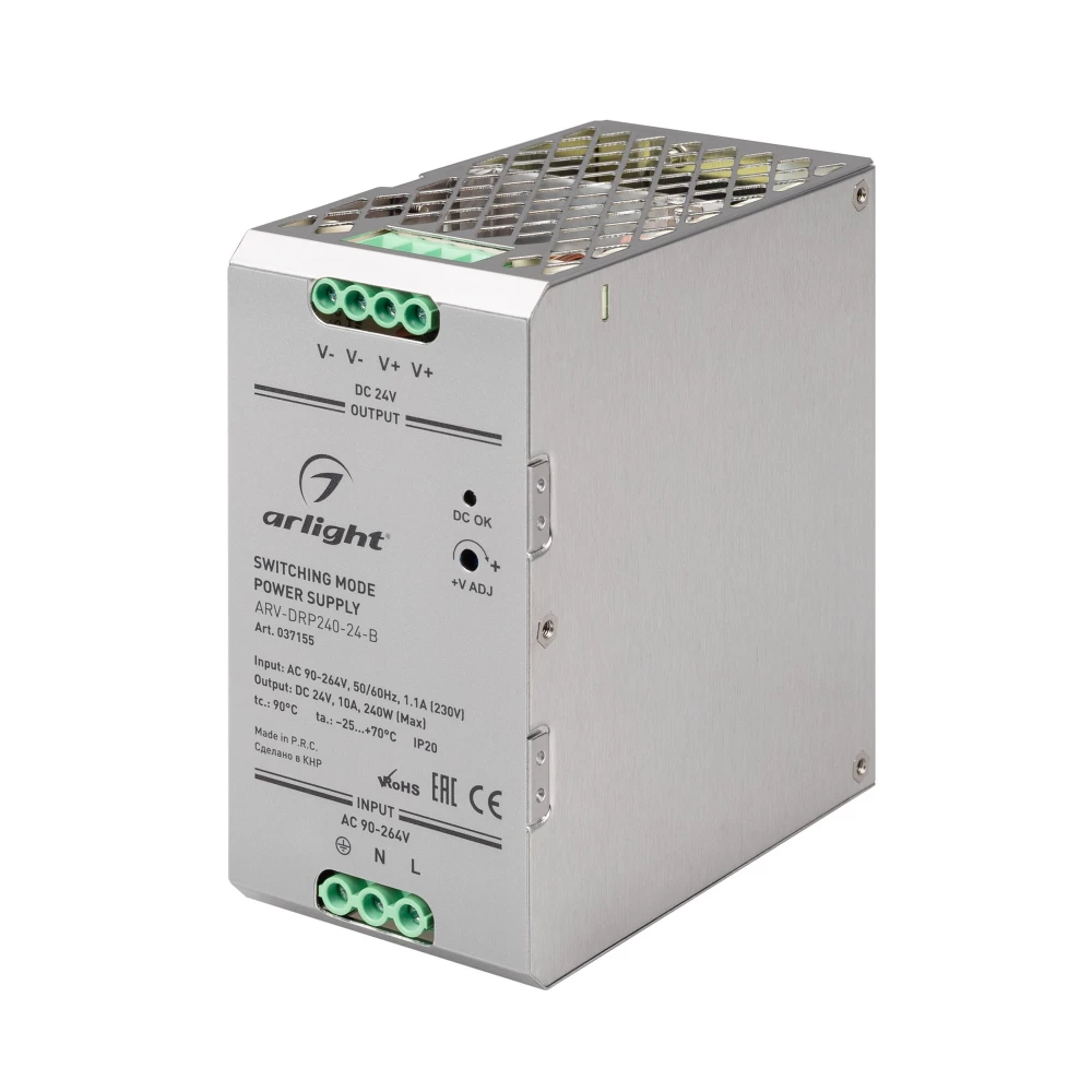 Блок питания ARV-DRP240-24-B (24V, 10A, 240W, PFC) (Arlight, IP20 Металл, 5 лет) 037155 - Viokon.com