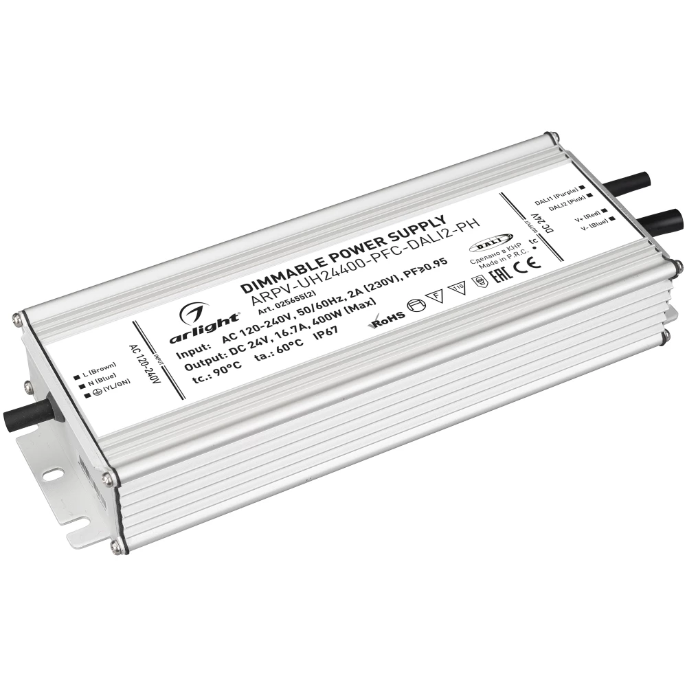Блок питания ARPV-UH24400-PFC-DALI2-PH (24V, 16.7A, 400W) (Arlight, IP67 Металл, 7 лет) 025655(2) - Viokon.com