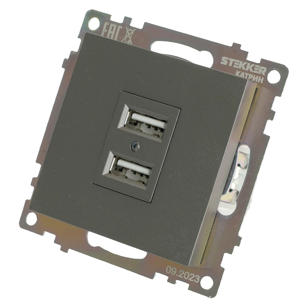 Розетка 2-местная USB (механизм), 250В, 2,1А, серия Катрин, графит, GLS10-7115-06 (49422) - Viokon.com