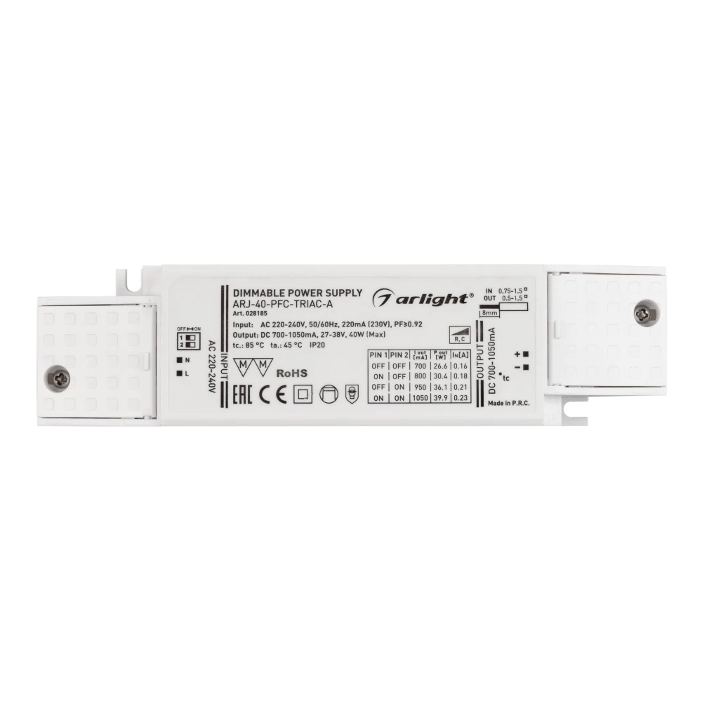 Блок питания ARJ-40-PFC-TRIAC-A (40W, 700-1050mA) (Arlight, IP20 Пластик, 5 лет) 028185 - Viokon.com