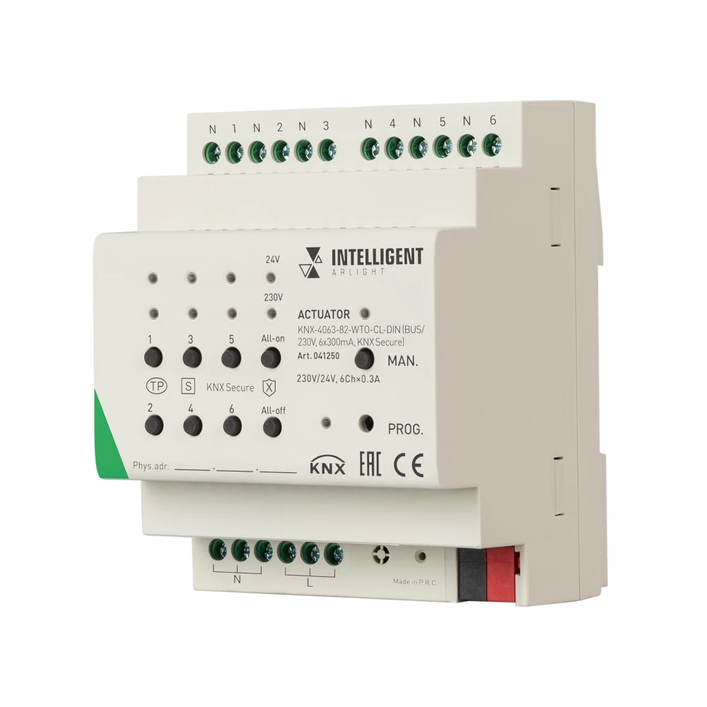 INTELLIGENT ARLIGHT Актуатор KNX-4063-82-WTO-CL-DIN (BUS/230V, 6x300mA, KNX Secure) (IARL, IP20 Пластик, 2 года) 041250 - Viokon.com