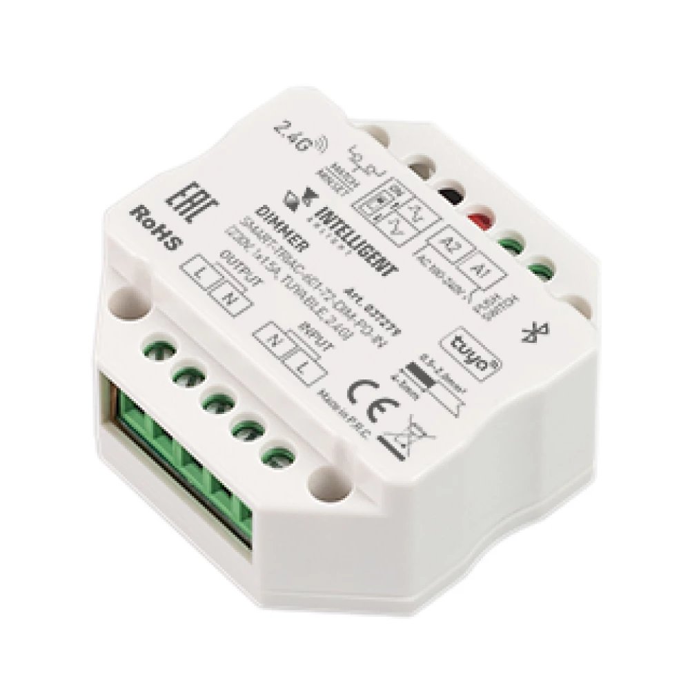INTELLIGENT ARLIGHT Диммер SMART-TRIAC-601-72-DIM-PD-IN (230V, 1x1.5A, TUYA BLE, 2.4G) (IARL, IP20 Пластик, 5 лет) 037279 - Viokon.com