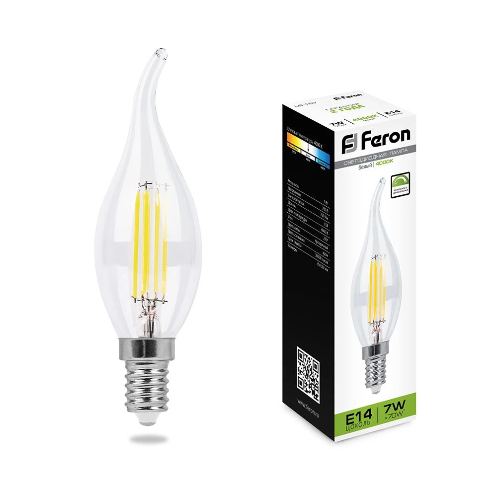 Лампа светодиодная диммируемая Feron LB-167 Свеча на ветру E14 7W 230V 4000K (25873) - Viokon.com