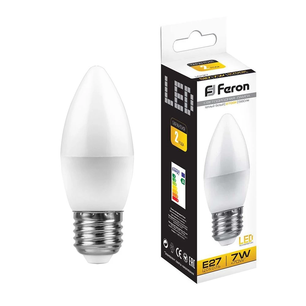 Лампа светодиодная Feron LB-97 Свеча E27 7W 175-265V 2700K (25758) - Viokon.com