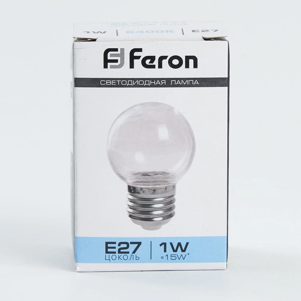 Лампа светодиодная Feron LB-37 Шарик E27 1W 6400K прозрачный (38120) - Viokon.com