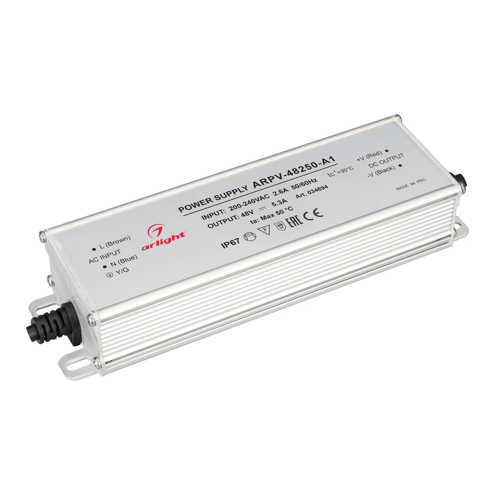 Блок питания ARPV-48250-A1 (48V, 5.3A, 254W) (Arlight, IP67 Металл, 3 года) 034694 - Viokon.com