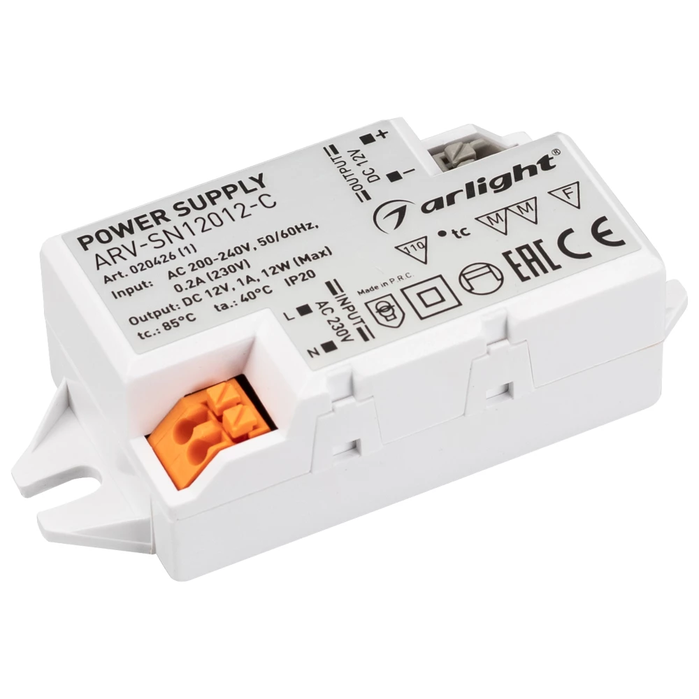 Блок питания ARV-SN12012-C (12V, 1A, 12W) (Arlight, IP20 Пластик, 3 года) 020426(1) - Viokon.com