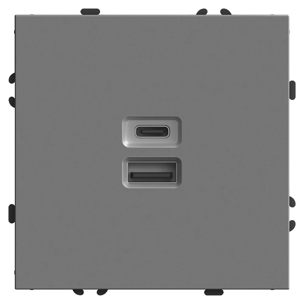 Розетка 2-местная USB + Type C (механизм), STEKKER, 250В, 20W, серия Эмили, RST10-5115-10, платиново-серый, soft touch (49957) - Viokon.com