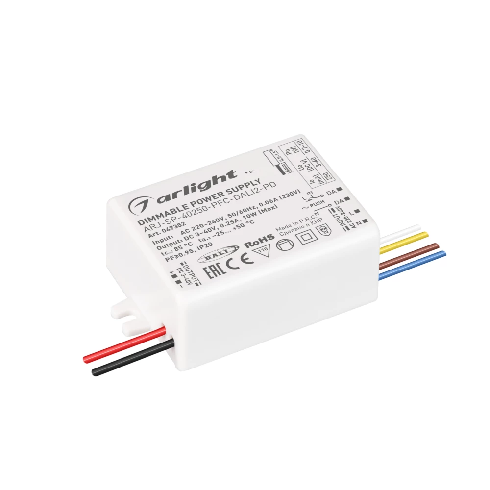 Блок питания ARJ-SP-40250-PFC-DALI2-PD (10W, 3-40V, 250mA) (Arlight, IP20 Пластик, 5 лет) 047352 - Viokon.com