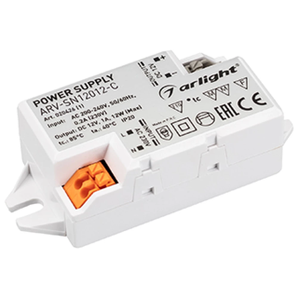 Блок питания ARV-SN12012-C (12V, 1A, 12W) (Arlight, IP20 Пластик, 3 года) 020426(1) - Viokon.com