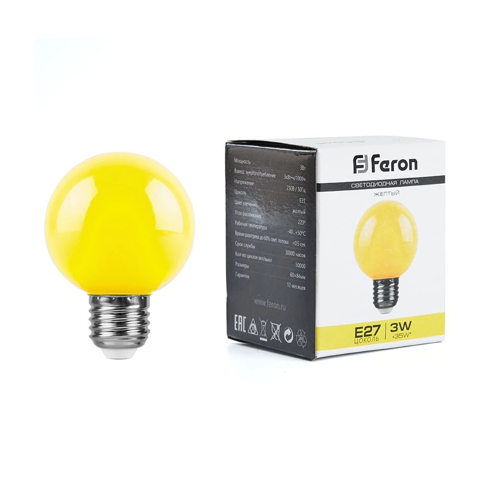 Лампа светодиодная Feron LB-371 Шар матовый E27 3W 230V желтый (25904) - Viokon.com