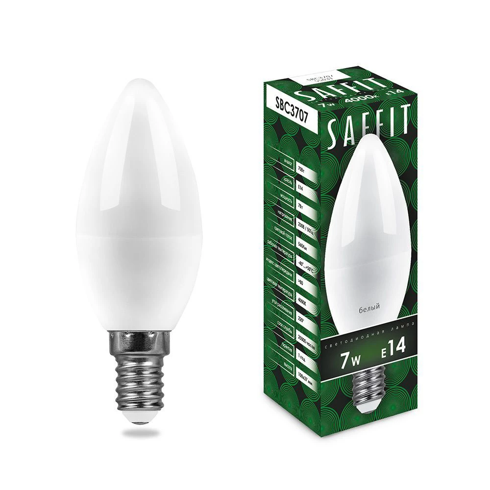 Лампа светодиодная SAFFIT SBC3707 Свеча E14 7W 230V 6400K (55169) - Viokon.com