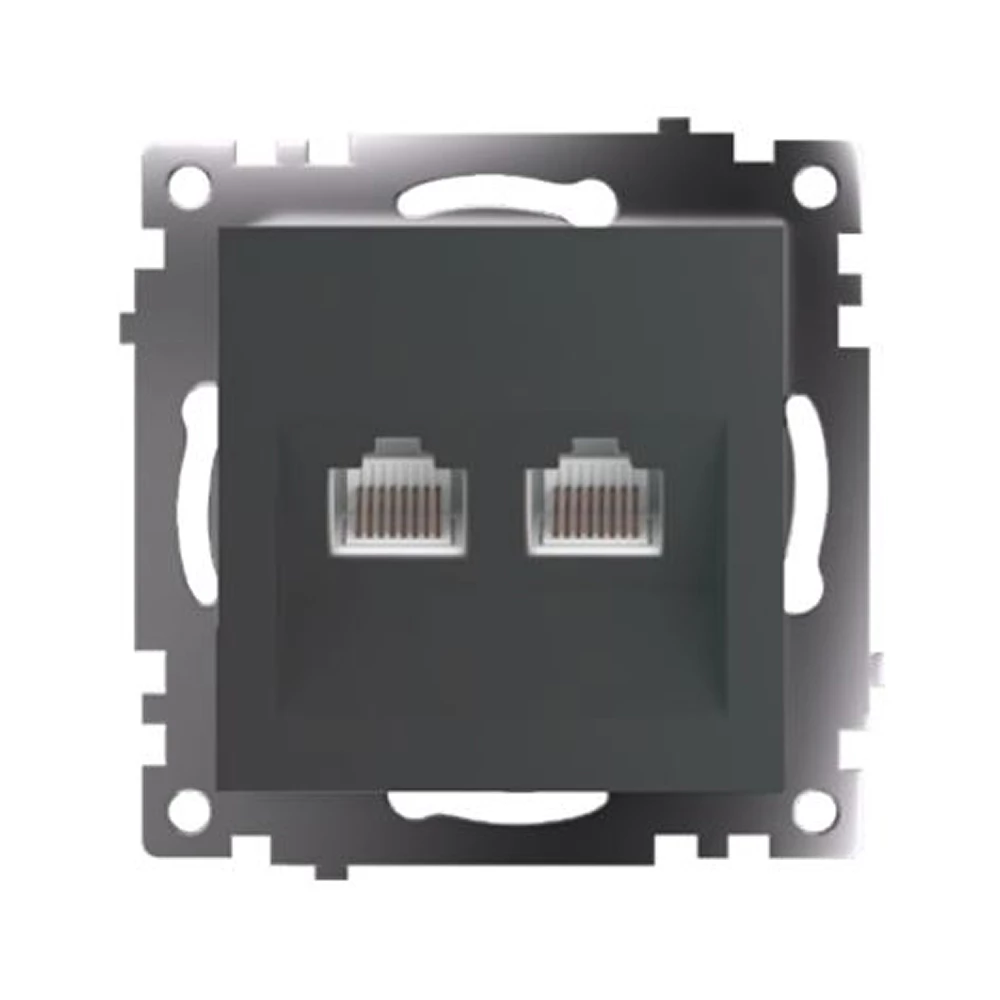 Розетка компьютерная 2-местная RJ-45 (механизм) STEKKER GLS00-7109-06 , серия Катрин, графит (50008) - Viokon.com