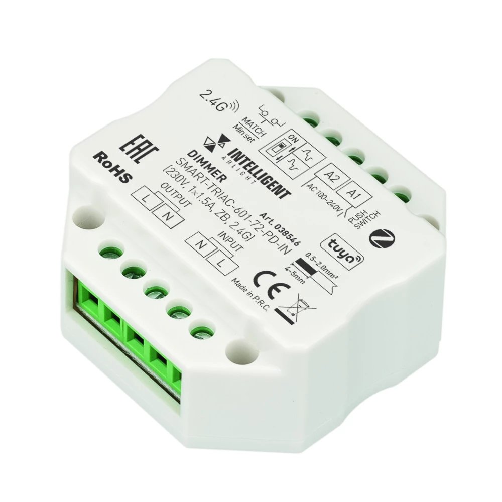 INTELLIGENT ARLIGHT Диммер SMART-TRIAC-601-72-PD-IN (230V, 1x1.5A, ZB, 2.4G) (IARL, IP20 Пластик, 5 лет) 038546 - Viokon.com