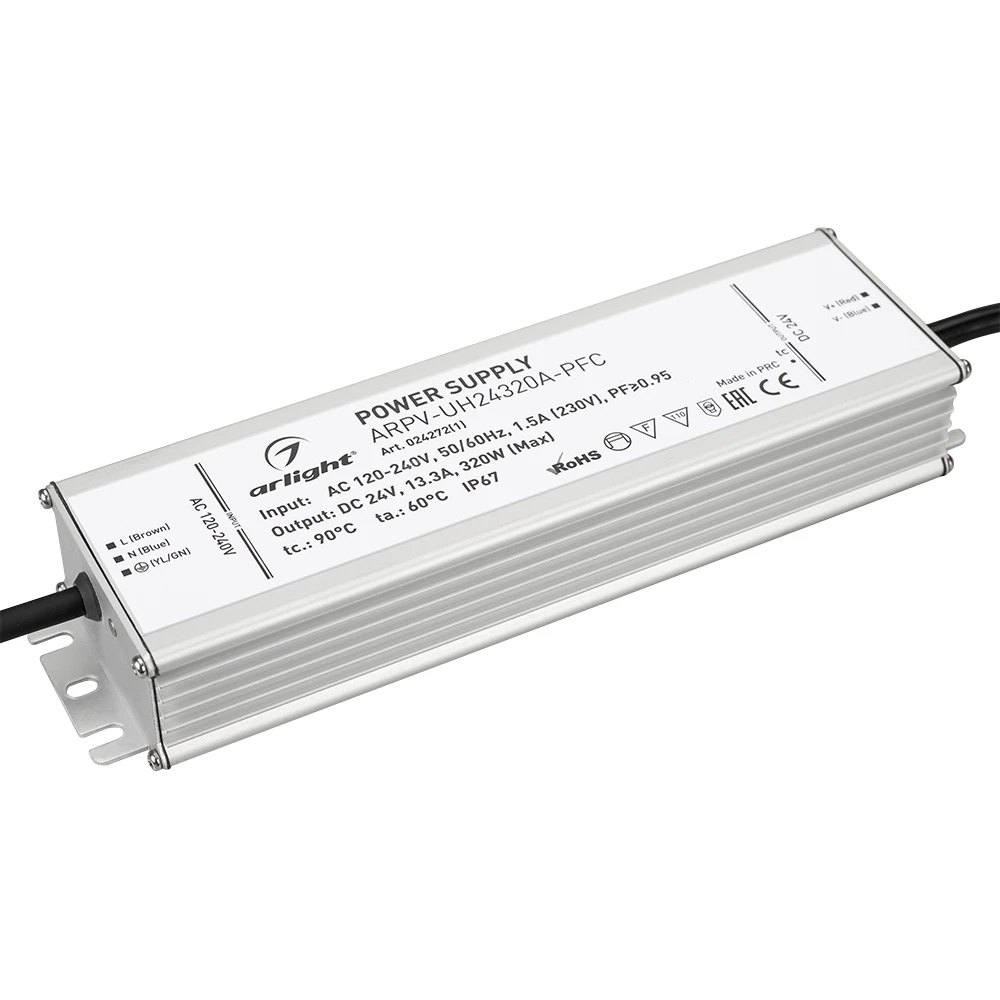 Блок питания ARPV-UH24320A-PFC (24V, 13.3A, 320W) (Arlight, IP67 Металл, 7 лет) 024272(1) - Viokon.com