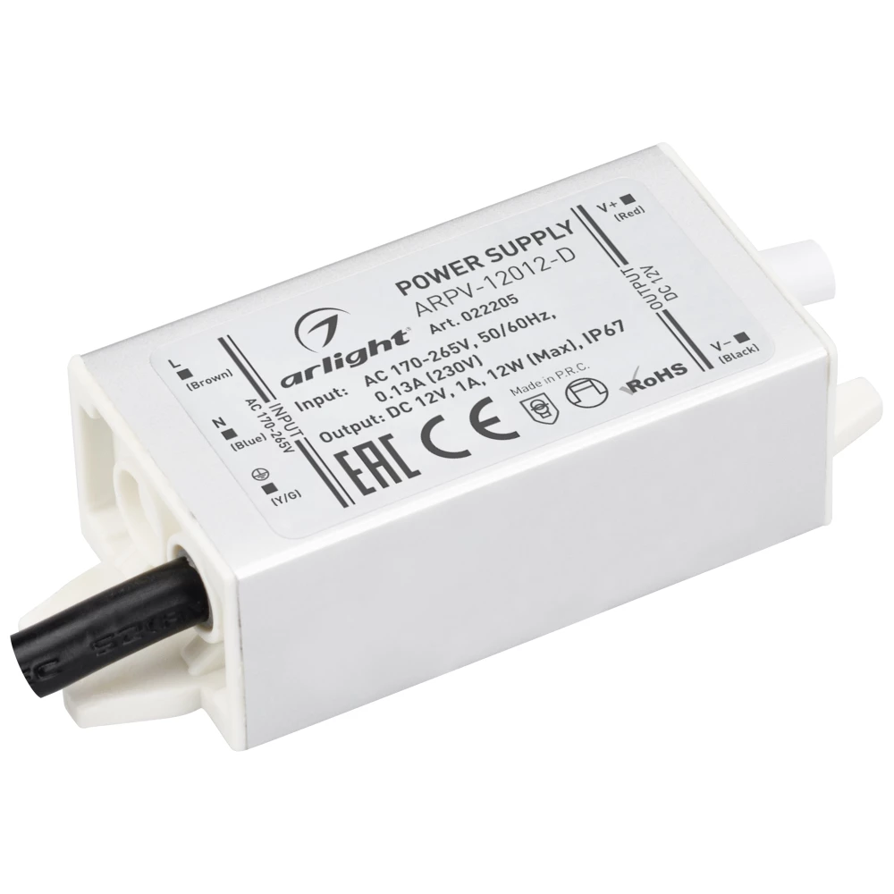 Блок питания ARPV-12012-D (12V, 1.0A, 12W) (Arlight, IP67 Металл, 3 года) 022205 - Viokon.com