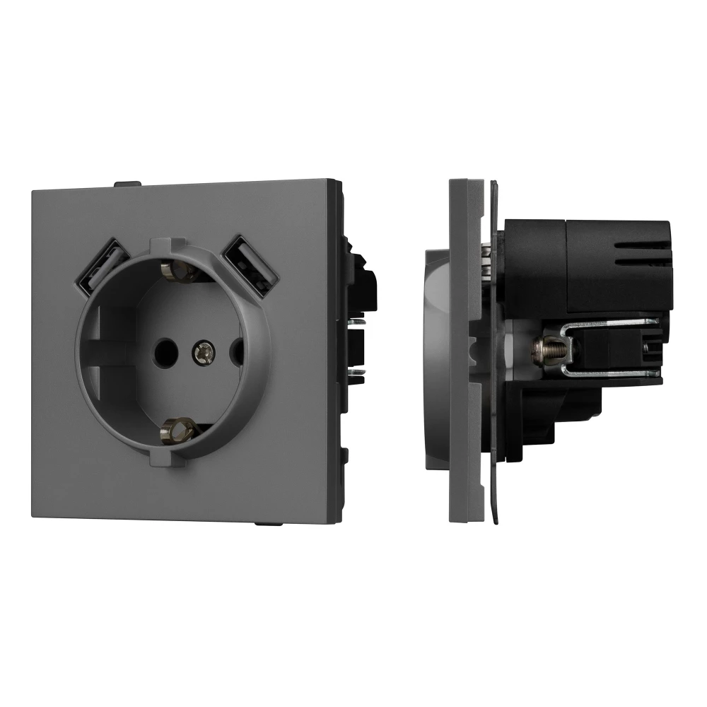 Механизм розетки с USB зарядкой SCT-TENDO-MUAA-SFPL-GR (230V, 16A) (Arlight, Матовый графитовый) 054605 - Viokon.com