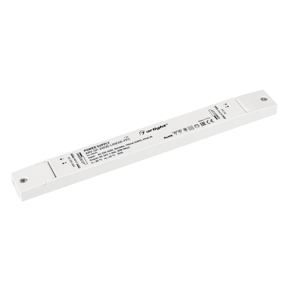 Блок питания ARV-SP-24030-LINEAR-PFC (24V, 1.25A, 30W) (Arlight, IP20 Пластик, 5 лет) 032623 - Viokon.com