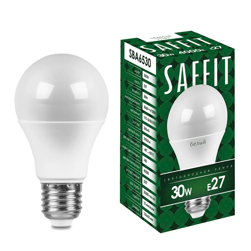 Лампа светодиодная SAFFIT SBA6530 Шар E27 30W 230V 4000K (55183) - Viokon.com