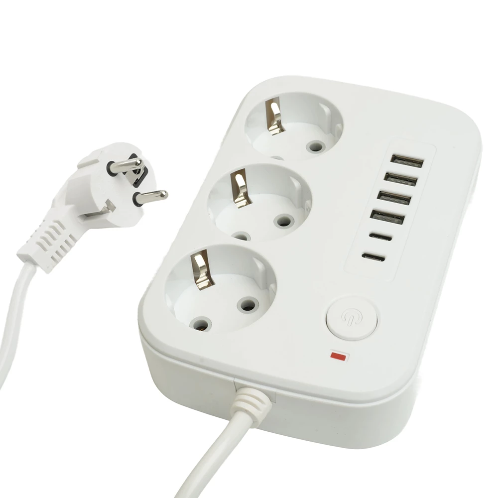 Удлинитель 3-местный c/з 3x1 мм2, 1,8 м, 250В, 10А, 4USB+2Type-C 2,4А, серия Home plus, белый STEKKER HM09-36-02 (49972) - Viokon.com