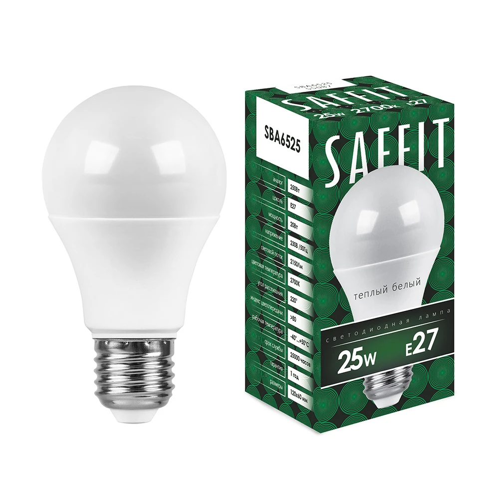 Лампа светодиодная SAFFIT SBA6525 Шар E27 25W 230V 2700K (55087) - Viokon.com