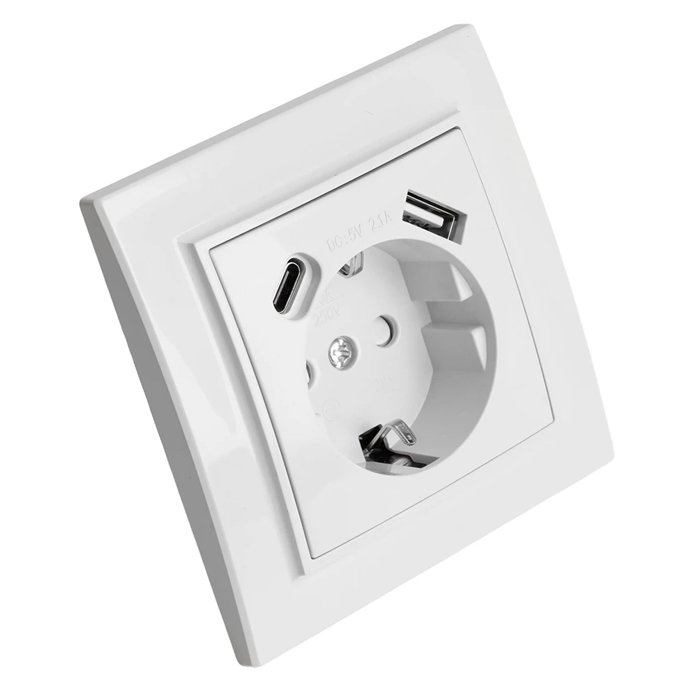 Розетка 1-местная STEKKER, PST16-9016-01, 250В, 2.1А с USB+ type C, серия Эрна, белый (50076) - Viokon.com