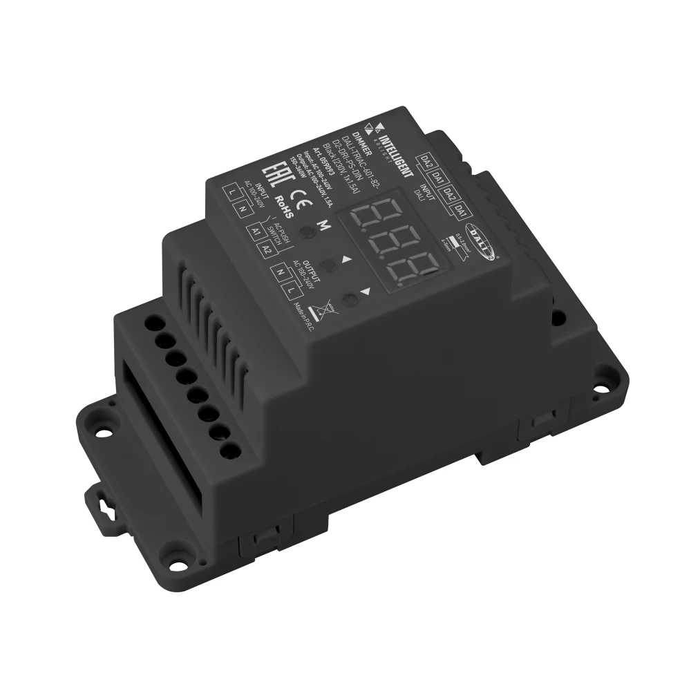 INTELLIGENT ARLIGHT Диммер DALI-TRIAC-601-82-D2-DRI-PS-DIN Black (230V, 1x1.5A) (IARL, IP20 Пластик, 5 лет) 059093 - Viokon.com