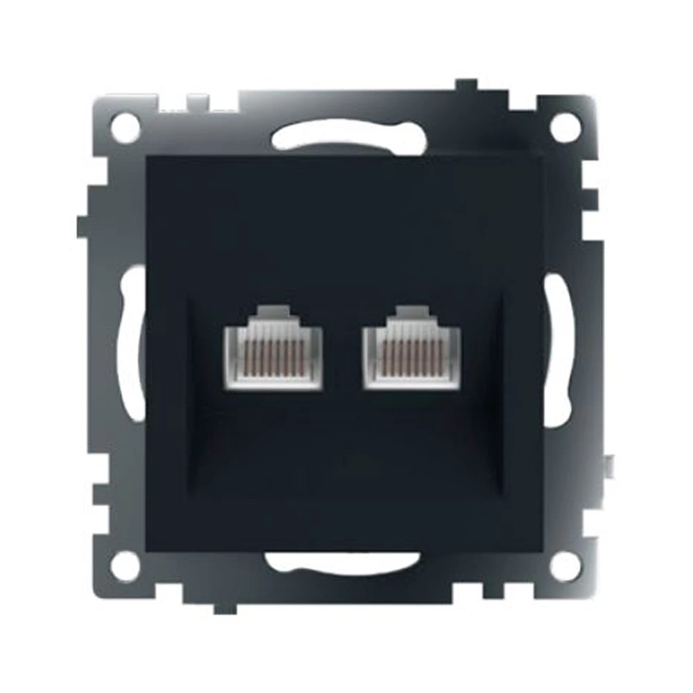 Розетка компьютерная 2-местная RJ-45 (механизм) ,STEKKER ,GLS00-7109-05, серия Катрин, черный (50007) - Viokon.com