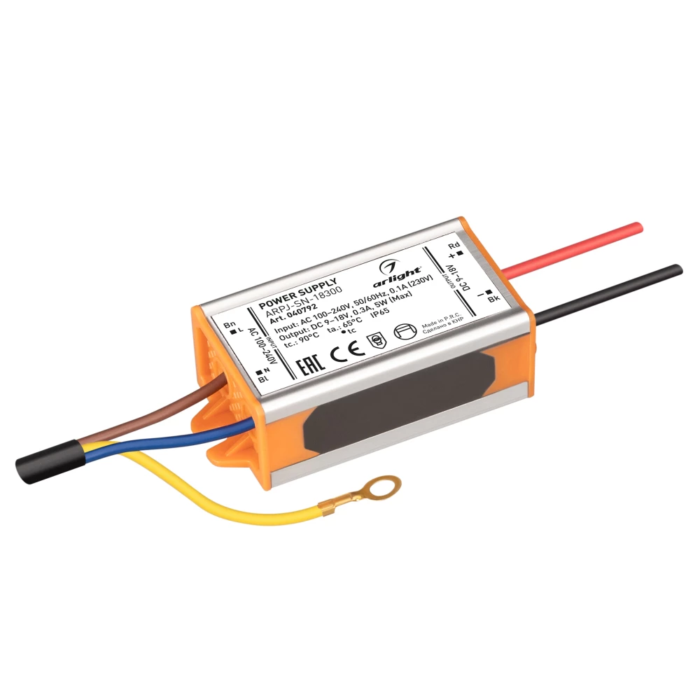 Блок питания ARPJ-SN-18300 (5W, 9-18V, 300mA) (Arlight, IP65 Металл, 3 года) 040792 - Viokon.com