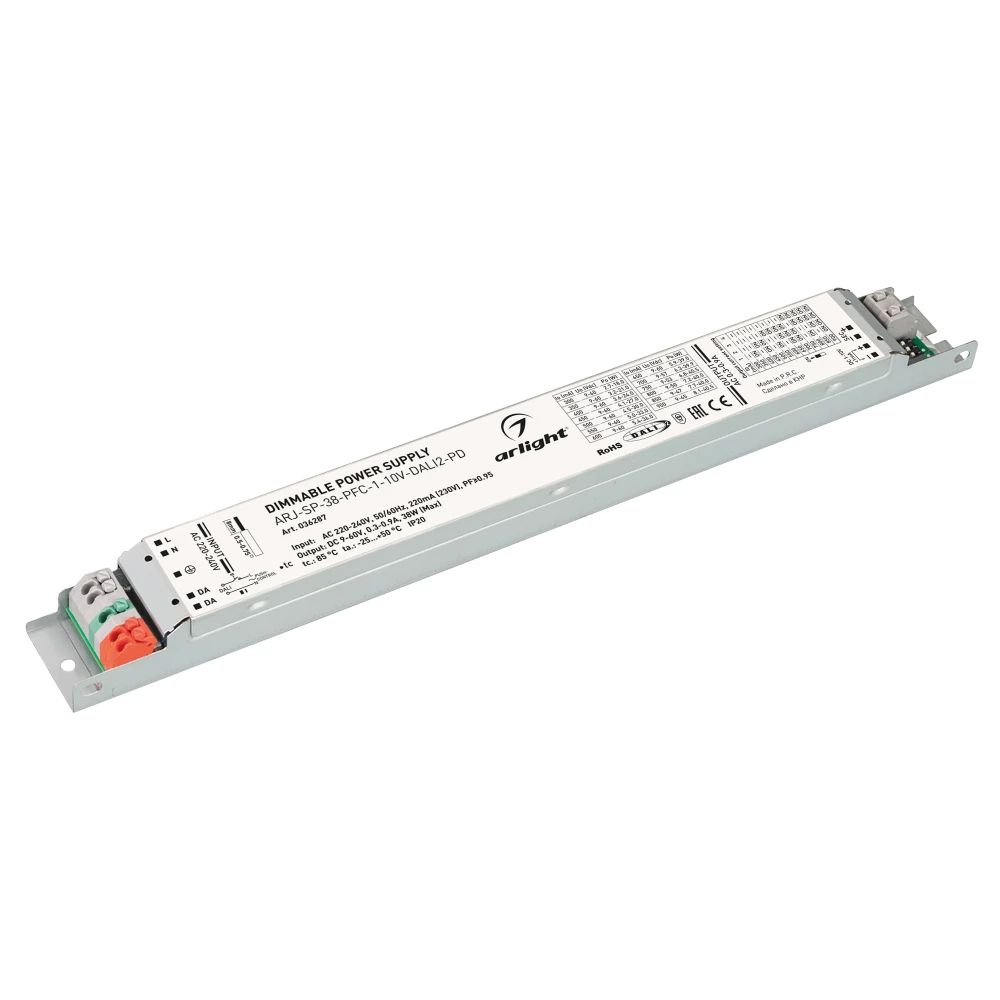 Блок питания ARJ-SP-38-PFC-1-10V-DALI2-PD (38W, 9-60V, 0.3-0.9A) (Arlight, IP20 Металл, 5 лет) 036287 - Viokon.com