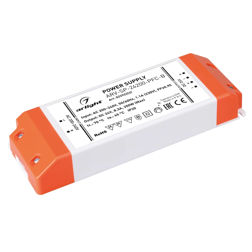Блок питания ARV-SP-24200-PFC-B (24V, 8.3A, 200W) (Arlight, IP20 Пластик, 5 лет) 022922(2) - Viokon.com
