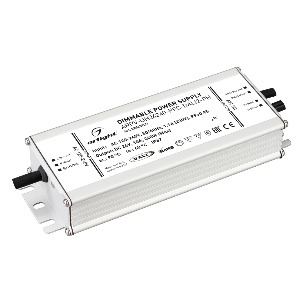 Блок питания ARPV-UH24240-PFC-DALI2-PH (24V, 10.0A, 240W) (Arlight, IP67 Металл, 7 лет) 025689(2) - Viokon.com