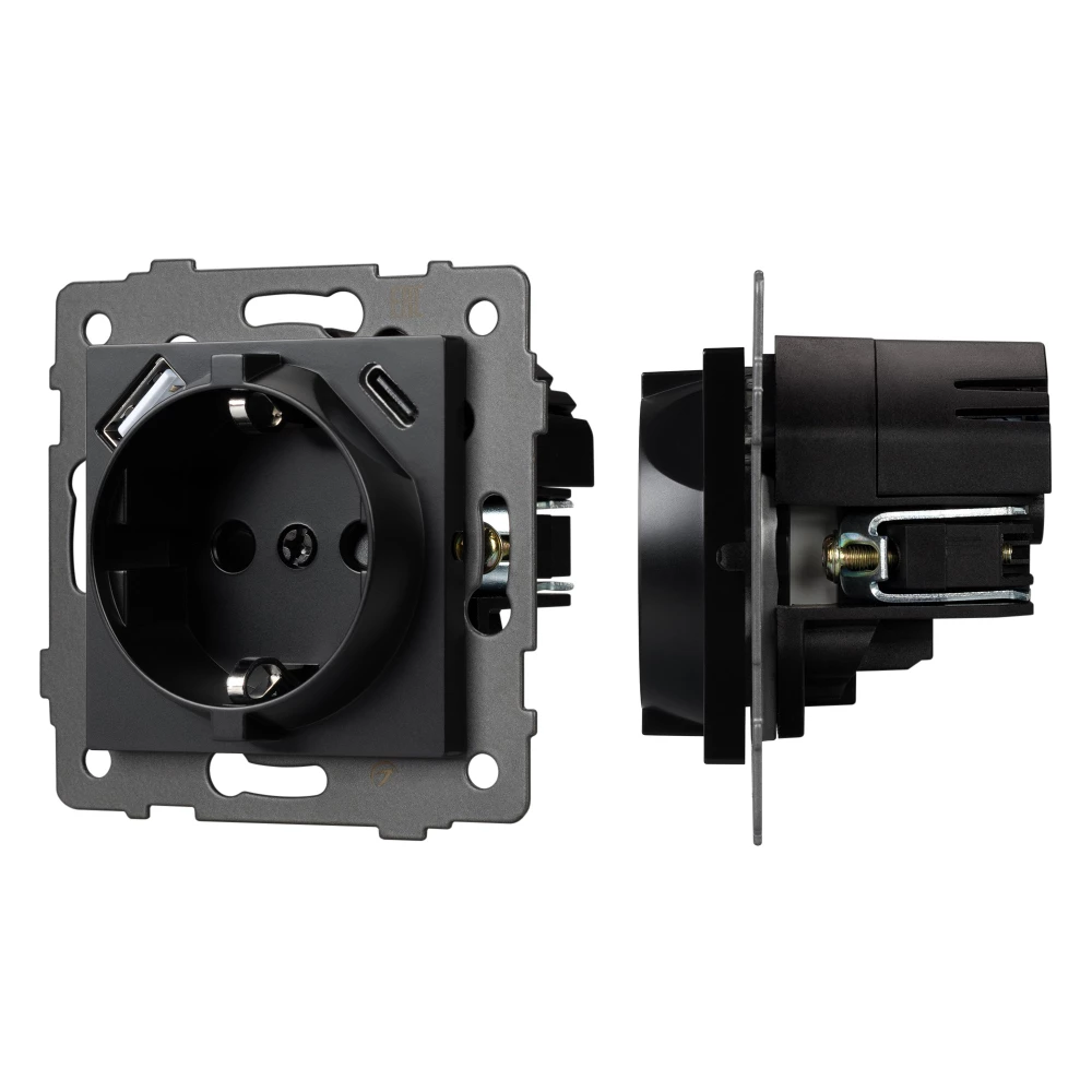 Механизм розетки с USB зарядкой SCT-MUAC-PL-BK-V (250V, 16A) (Arlight, -) 049830 - Viokon.com