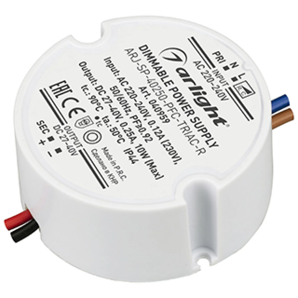 Блок питания ARJ-SP-40250-PFC-TRIAC-R (10W, 27-40V, 250mA) (Arlight, IP44 Пластик, 5 лет) 040959 - Viokon.com