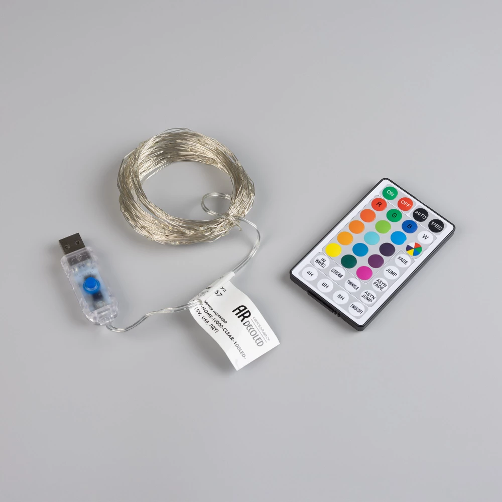 Светодиодная гирлянда ARD-DEW-HOME-10000-CLEAR-100LED-LIVE RGB (5V, USB, ПДУ) (Ardecoled, IP20) 062567 - Viokon.com