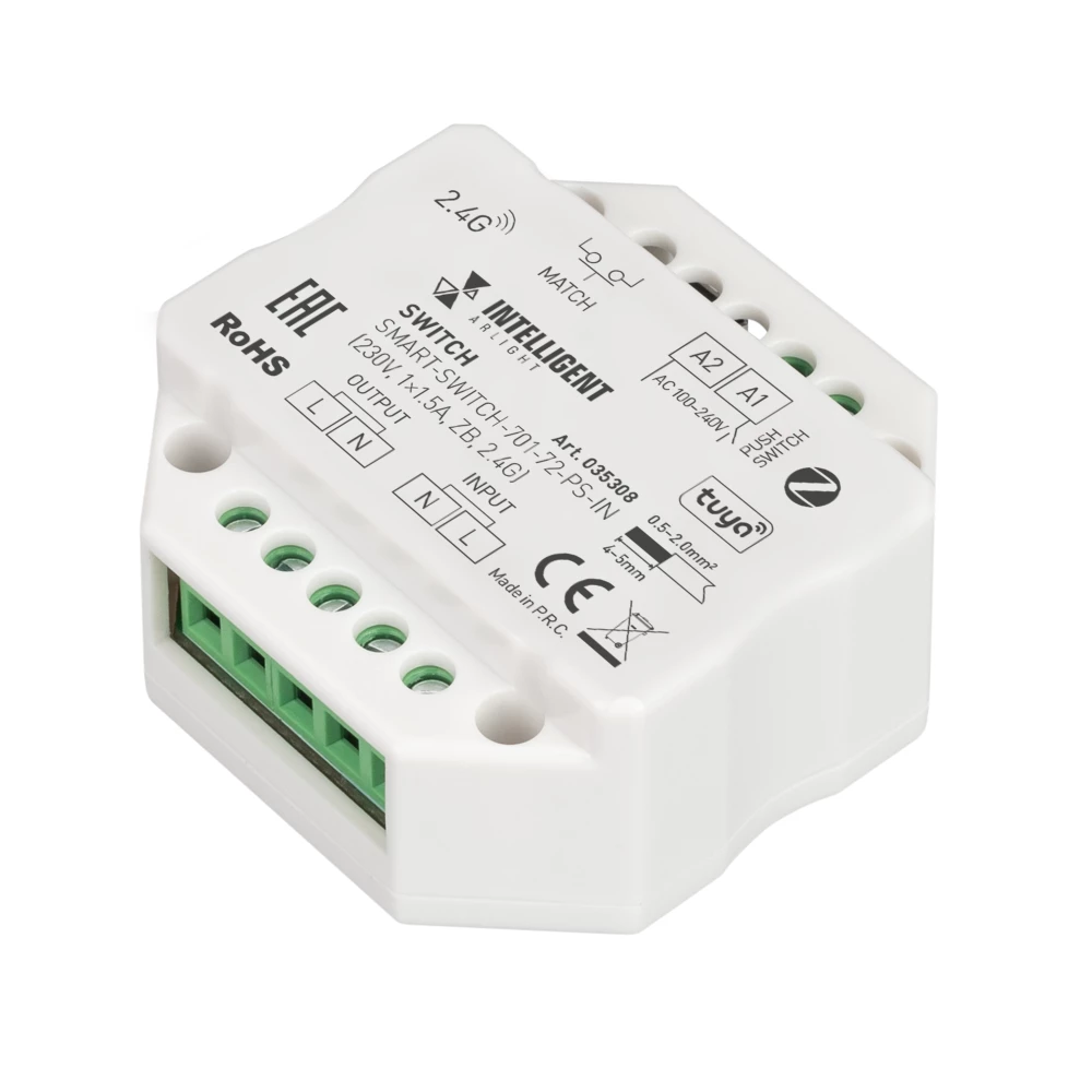 INTELLIGENT ARLIGHT Релейный модуль SMART-SWITCH-701-72-PS-IN (230V, 1x1.5A, ZB, 2.4G) (IARL, Пластик) 035308 - Viokon.com