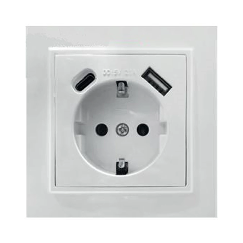Розетка 1-местная STEKKER, PST16-9016-01, 250В, 2.1А с USB+ type C, серия Эрна, белый (50076) - Viokon.com