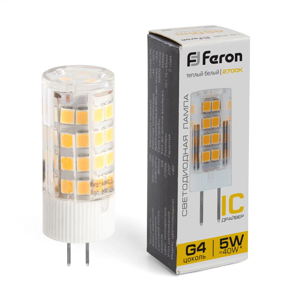 Лампа светодиодная Feron LB-432 G4 5W 175-265V 2700K (25860) - Viokon.com