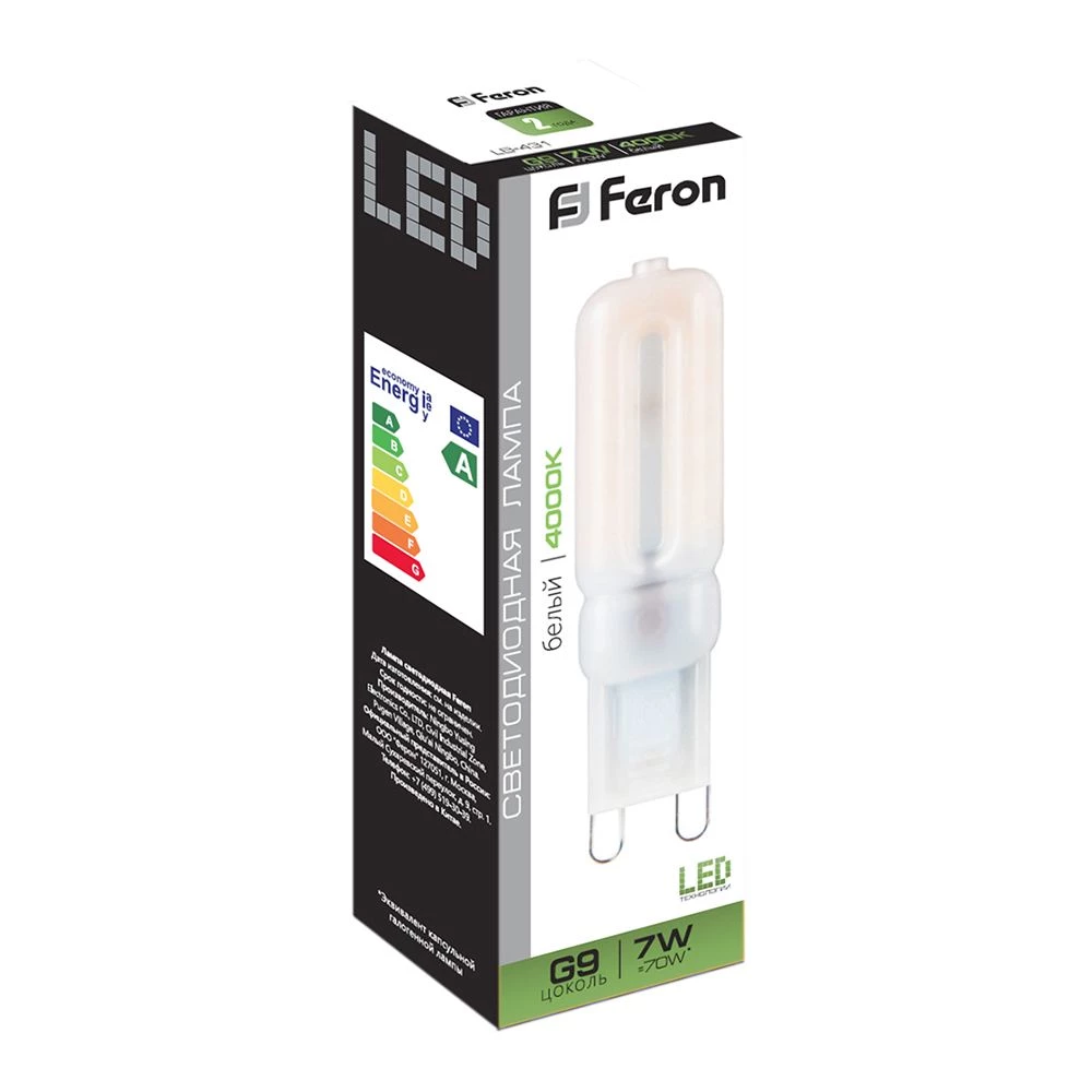 Лампа светодиодная Feron LB-431 G9 7W 230V 4000K (25756) - Viokon.com