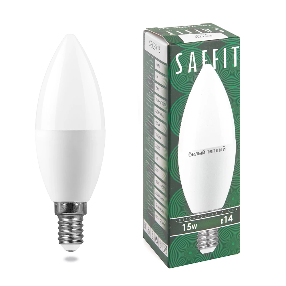 Лампа светодиодная SAFFIT SBC3715 Свеча E14 15W 230V 2700K (55203) - Viokon.com