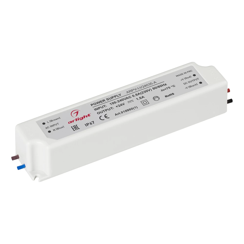 Блок питания ARPV-LV24035-A (24V, 1.5A, 35W) (Arlight, IP67 Пластик, 3 года) 018980(1) - Viokon.com