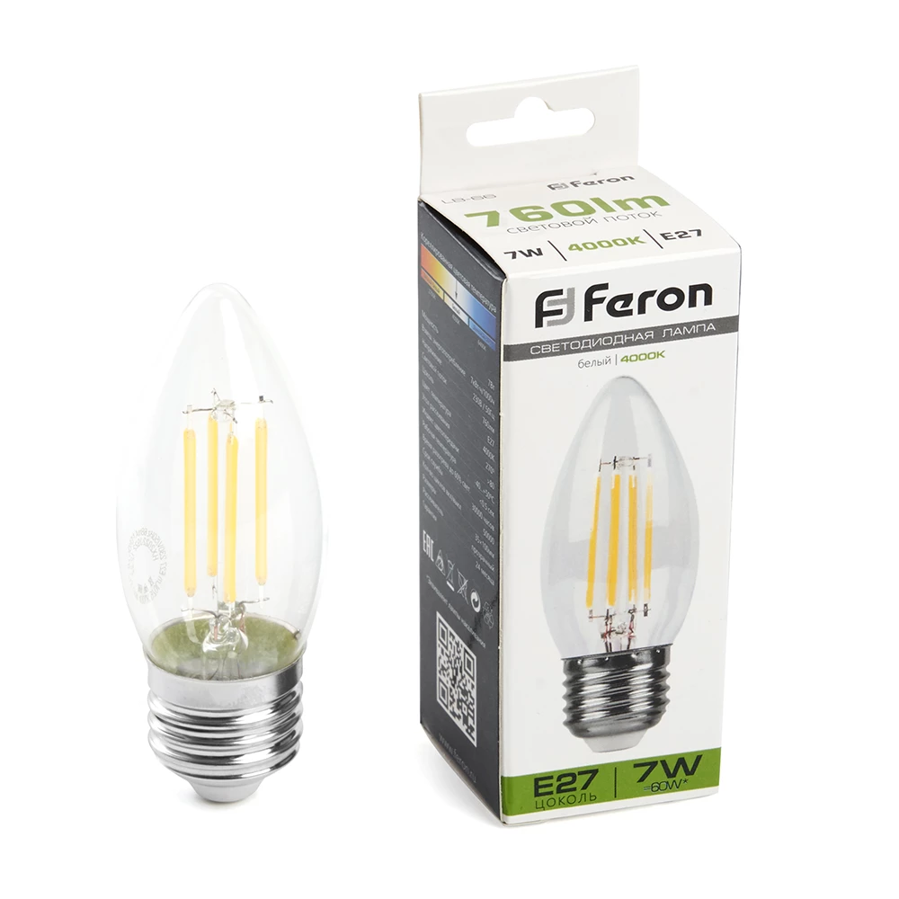 Лампа светодиодная Feron LB-66 Свеча E27 7W 230V 4000K (38271) - Viokon.com