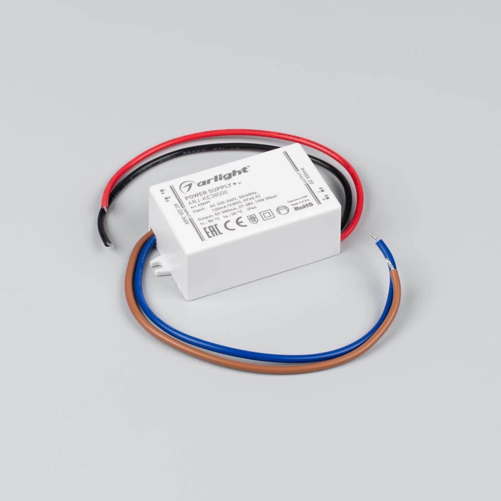 Блок питания ARJ-KE38500 (19W, 500mA, PFC) (Arlight, IP44 Пластик, 5 лет) 028397 - Viokon.com