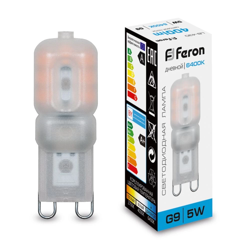 Лампа светодиодная Feron LB-430 G9 5W 230V 6400K (25638) - Viokon.com