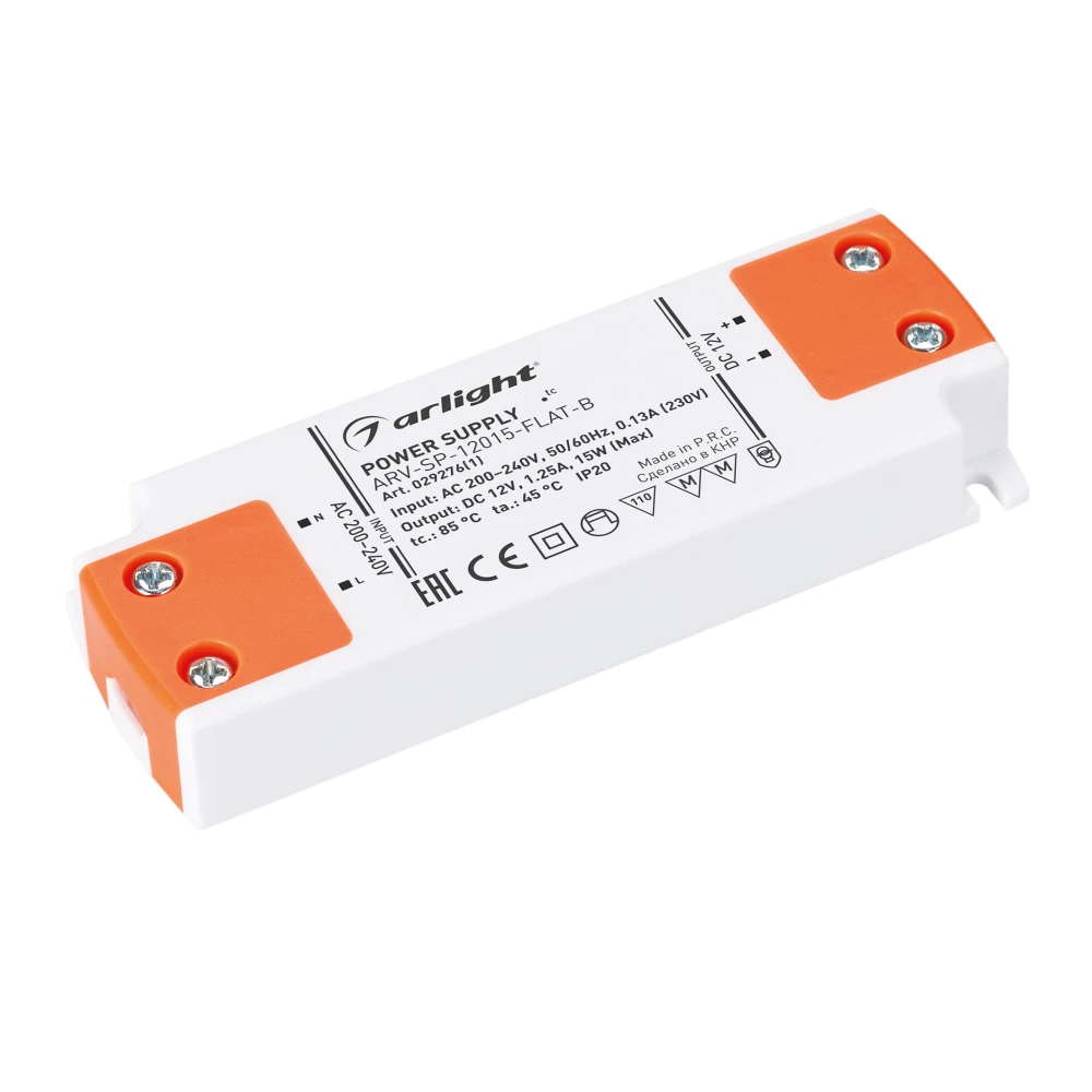 Блок питания ARV-SP-12015-FLAT-B (12V, 1.25A, 15W) (Arlight, IP20 Пластик, 5 лет) 029276(1) - Viokon.com