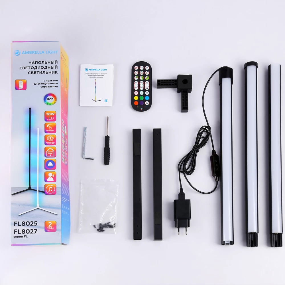 Светильник светодиодный напольный RGB с пультом FL8022 BK черный LED 15W RGB D32*1250 (ПДУ РАДИО 2.4G) - Viokon.com