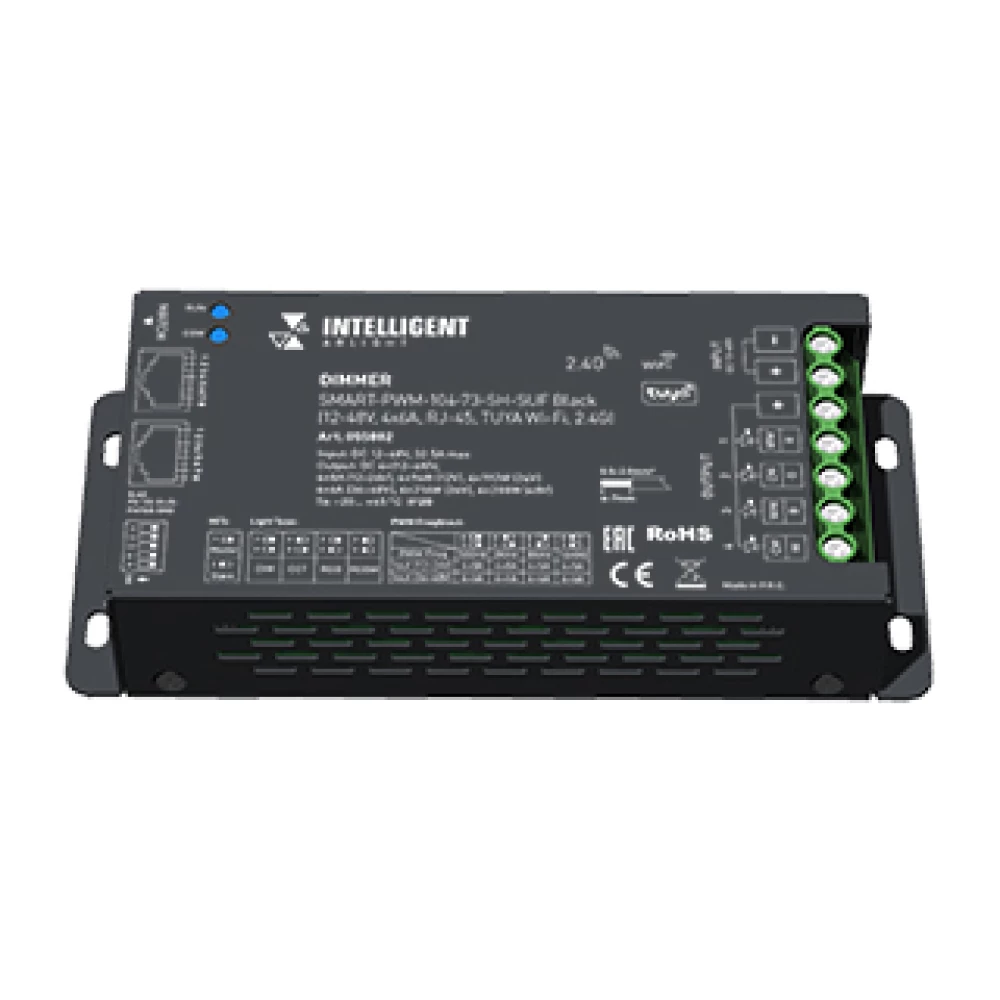 INTELLIGENT ARLIGHT Диммер SMART-PWM-104-73-SH-SUF Black (12-48V, 4x6A, RJ-45, TUYA Wi-Fi, 2.4G) (IARL, IP20 Металл, 5 лет) 055882 - Viokon.com